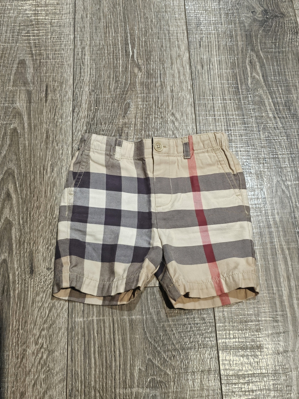 Authentic Burberry Shorts Size 12M Beige Plaid Shorts with Red Accent